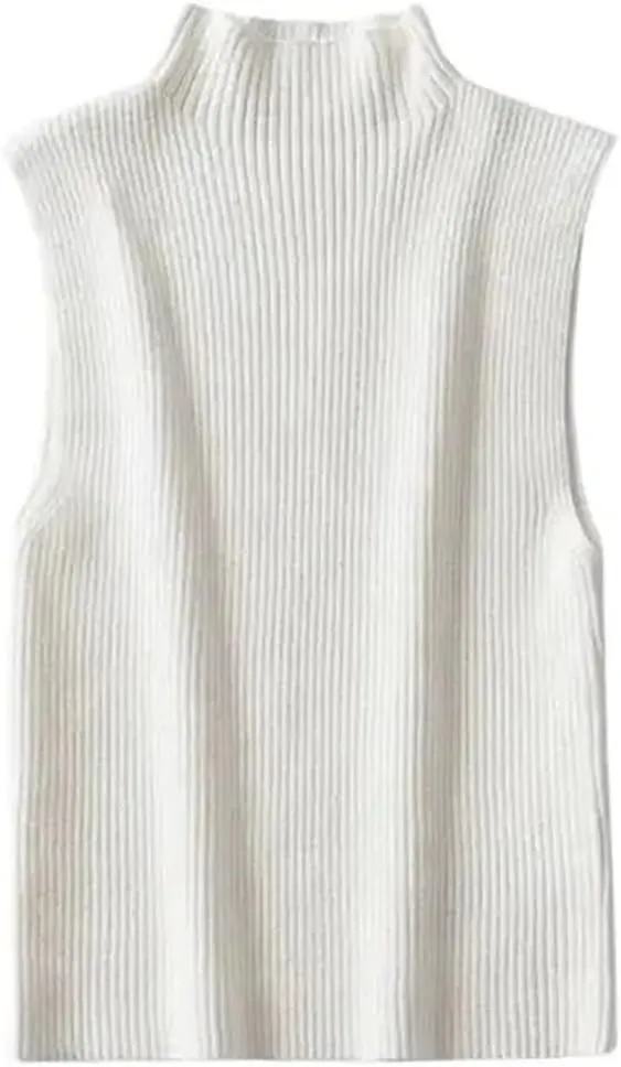 Women's Four Seasons Solid Color Slim Ribbed Knitted Vest Retro Sleeveless Camisole