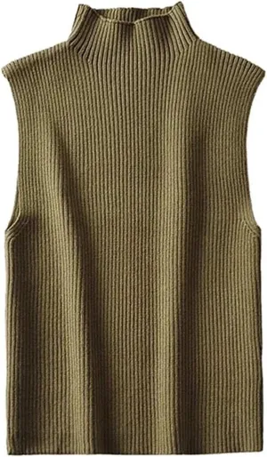 Women's Four Seasons Solid Color Slim Ribbed Knitted Vest Retro Sleeveless Camisole