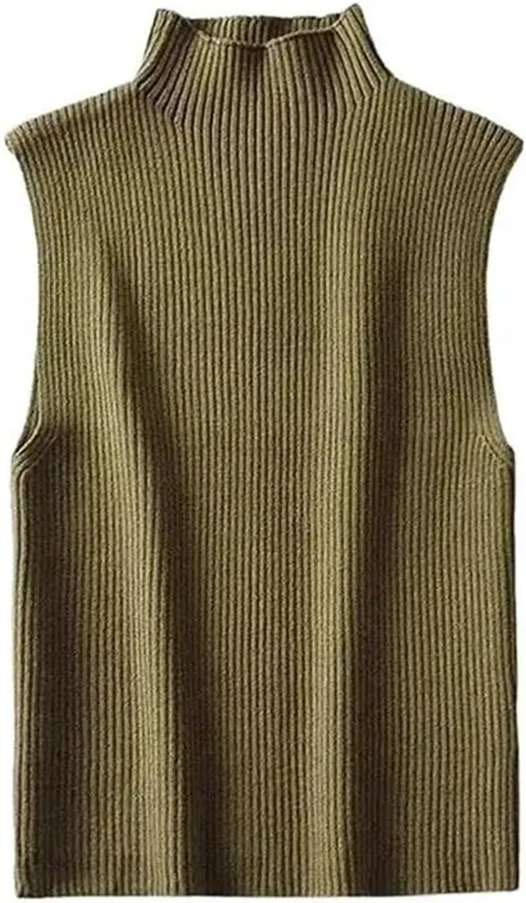 Women's Four Seasons Solid Color Slim Ribbed Knitted Vest Retro Sleeveless Camisole