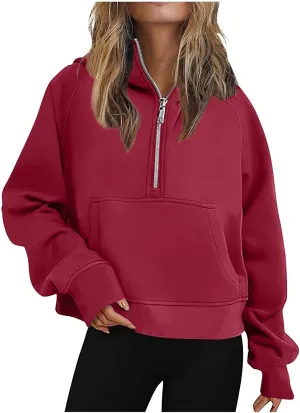 Women's Half Zip Cropped Hoodies Fall Fleece Hooded Pullover Long Sleeve Loose Sweatshirt 2025 Winter Trendy Outfits