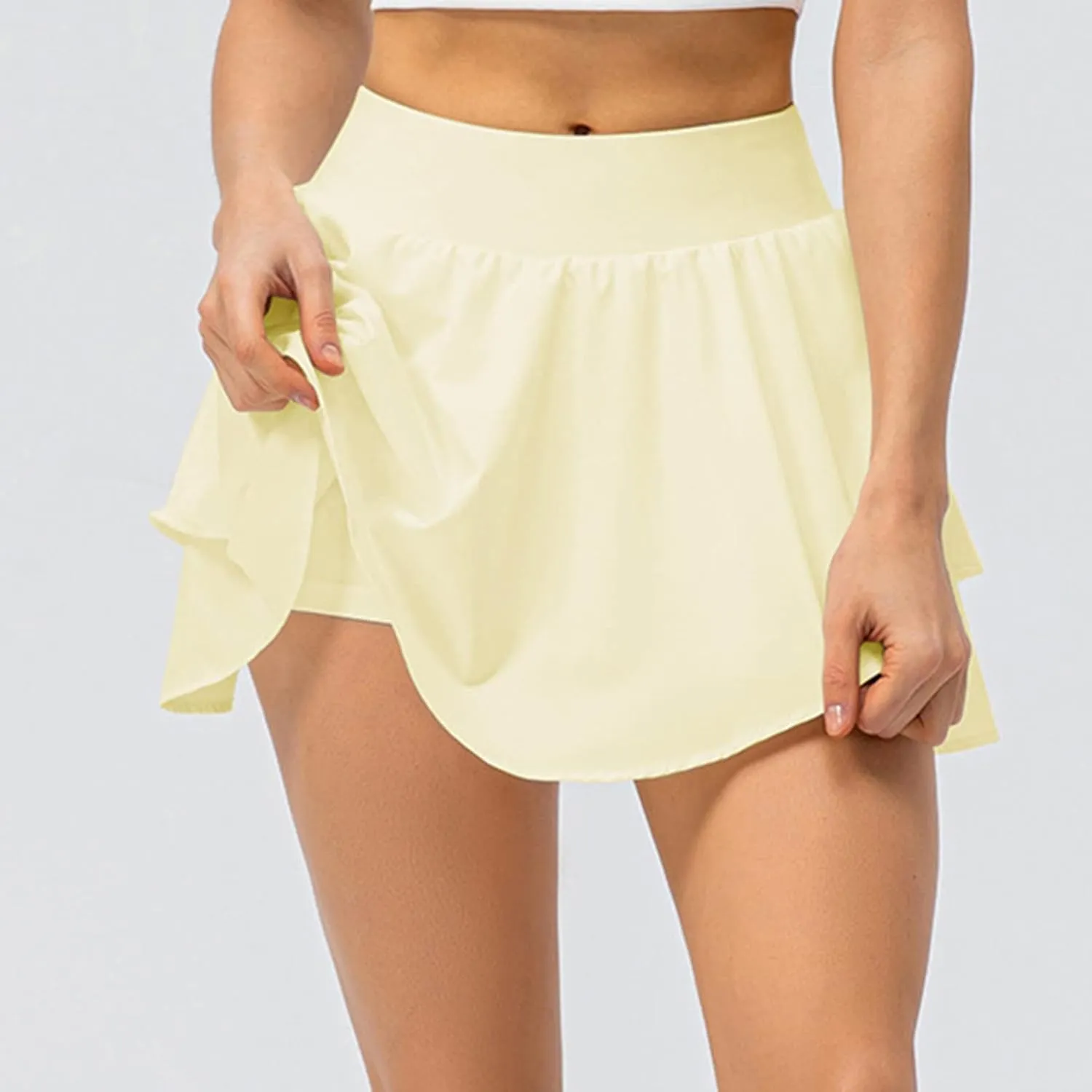 Women's High Waist Tennis Skirts Cutting Hem Pleated Athletic Golf Running Skorts Summer Lightweight Flowy Lounge Shorts