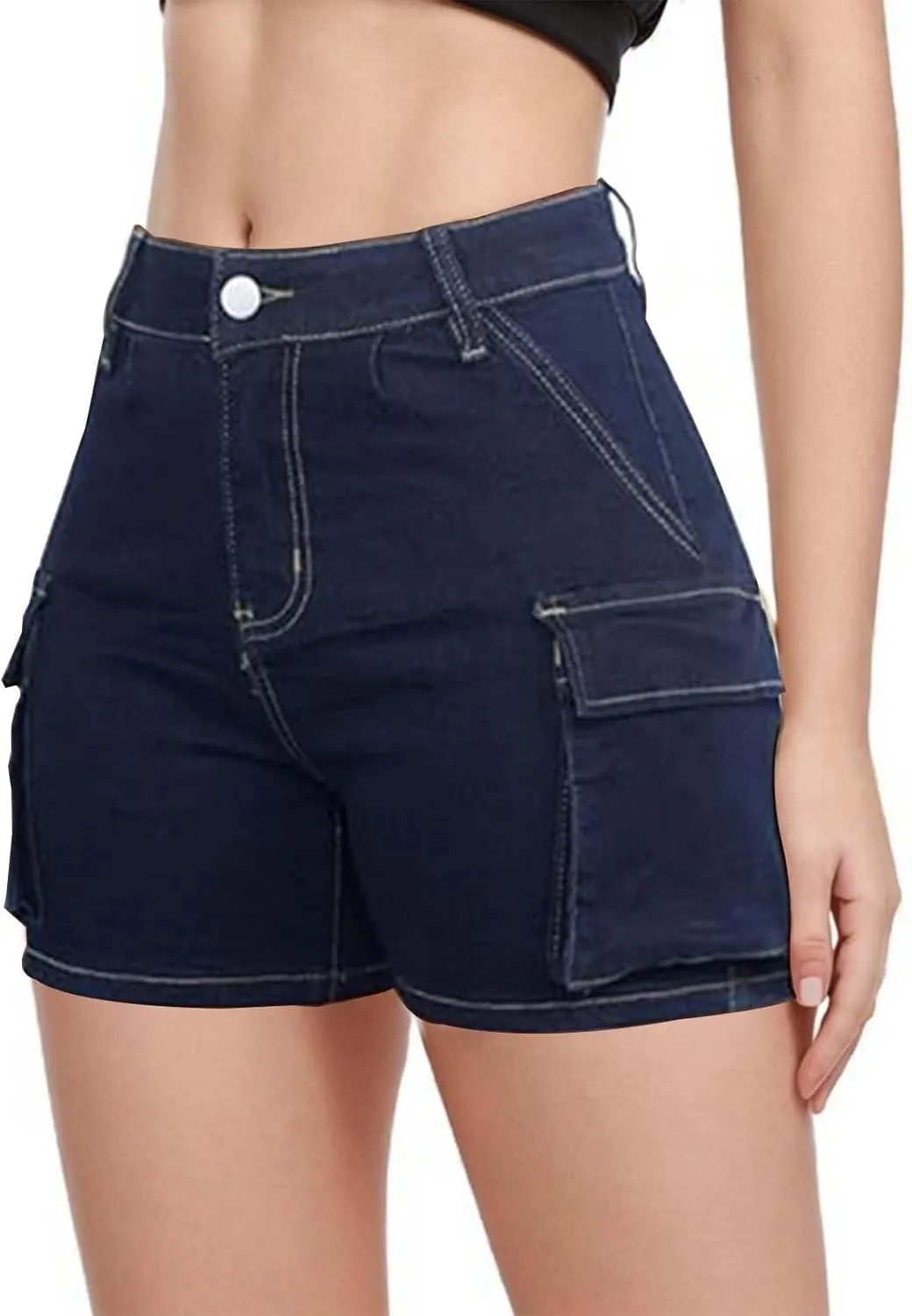 Womens High Waisted Cargo Skinny Shorts Y2K Straight Leg Stretchy Sexy Butt-Lifting Hot Denim Shorts