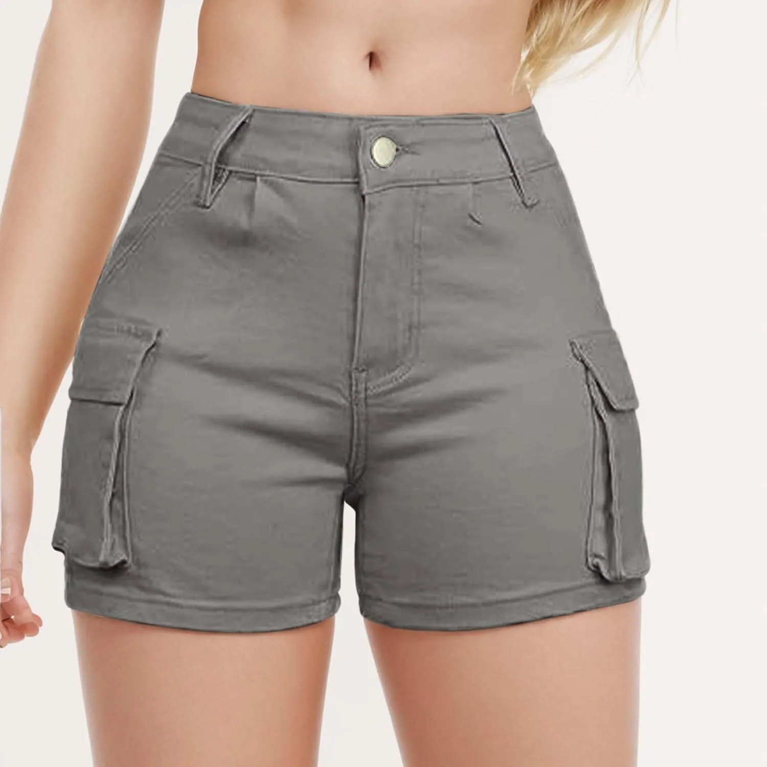 Womens High Waisted Cargo Skinny Shorts Y2K Straight Leg Stretchy Sexy Butt-Lifting Hot Denim Shorts