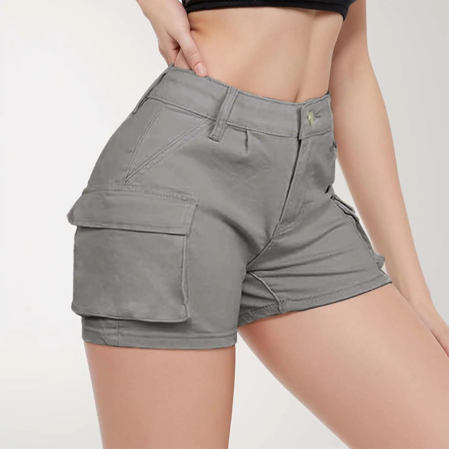 Womens High Waisted Cargo Skinny Shorts Y2K Straight Leg Stretchy Sexy Butt-Lifting Hot Denim Shorts