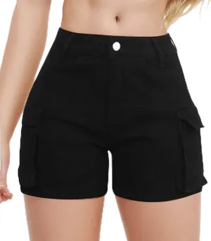 Womens High Waisted Cargo Skinny Shorts Y2K Straight Leg Stretchy Sexy Butt-Lifting Hot Denim Shorts