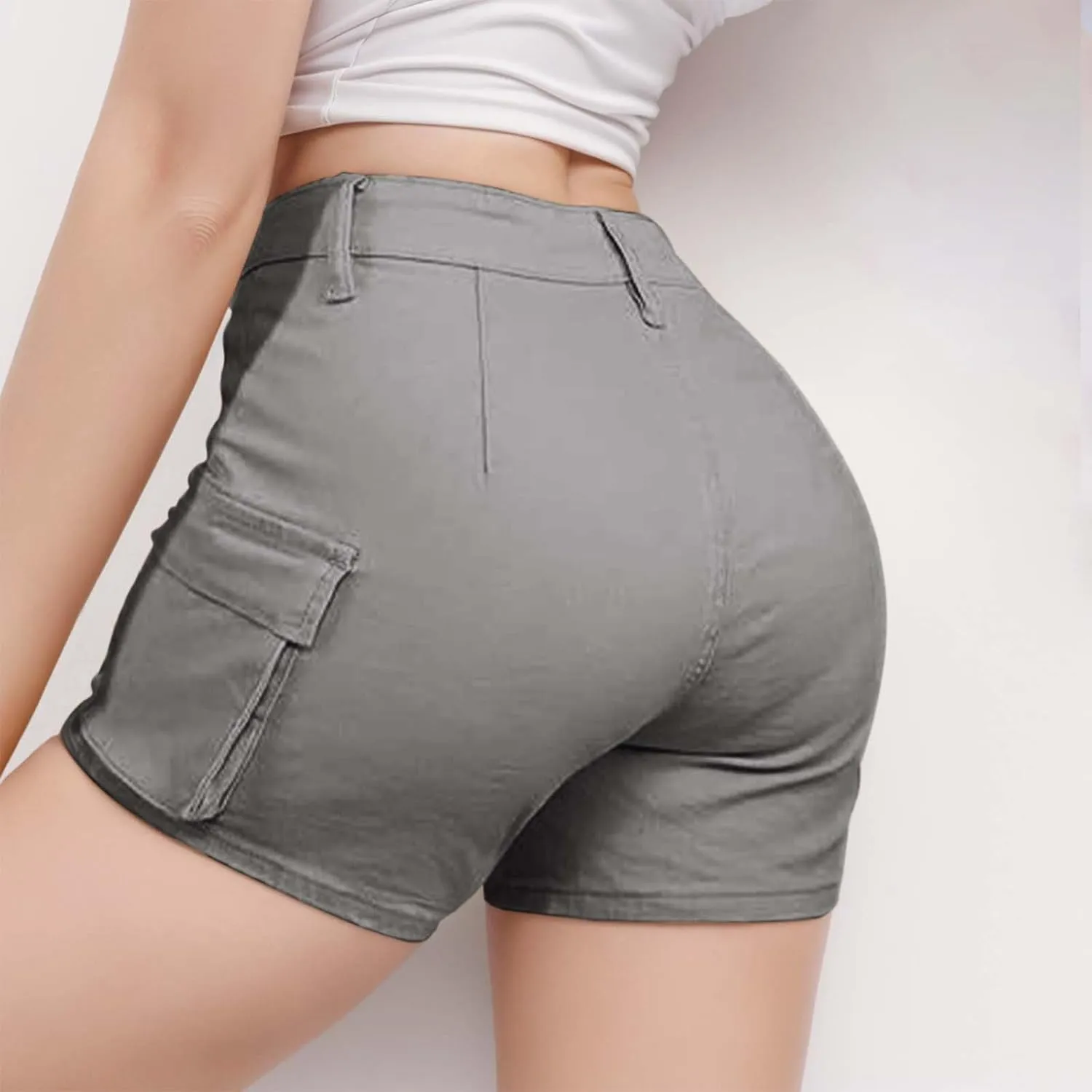 Womens High Waisted Cargo Skinny Shorts Y2K Straight Leg Stretchy Sexy Butt-Lifting Hot Denim Shorts