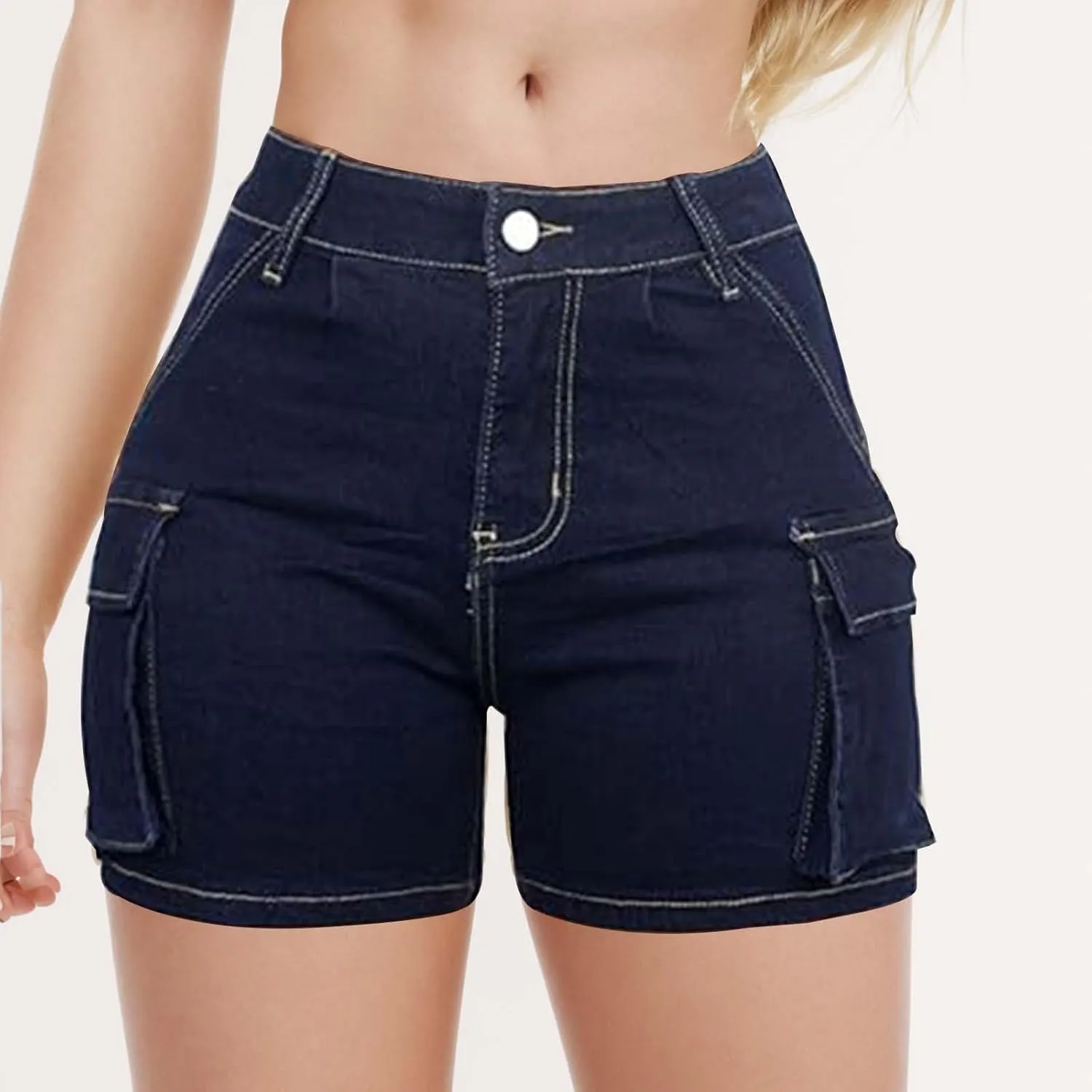 Womens High Waisted Cargo Skinny Shorts Y2K Straight Leg Stretchy Sexy Butt-Lifting Hot Denim Shorts