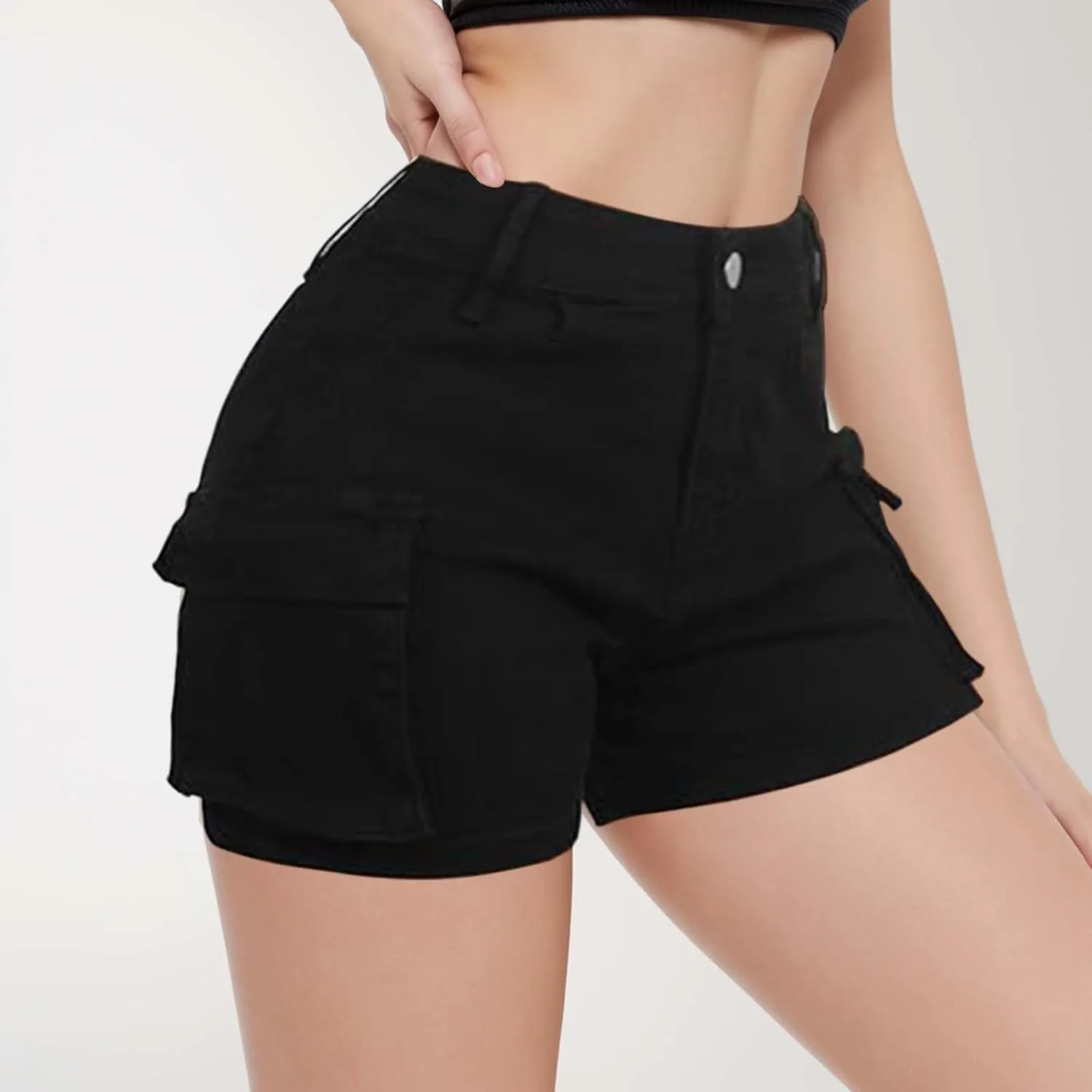 Womens High Waisted Cargo Skinny Shorts Y2K Straight Leg Stretchy Sexy Butt-Lifting Hot Denim Shorts