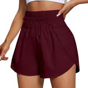 Womens High Waisted Running Shorts Quick-Drying Athletic Workout Biker Shorts Layer Lightweight Trendy Gym Trousers
