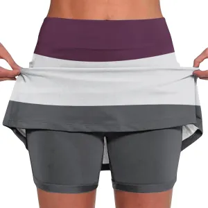 Womens High Waisted Skorts Skirts Plus Size Sports Shorts Color Block Stripe Bottoming Skirts Mini Skirts with Shorts