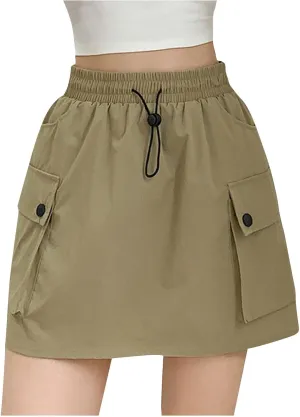 Women's Hiking Cargo Skort Skirt High Waisted Dressy Casual Workout Sport Skirt with Pockets Quick Dry Gym Shorts
