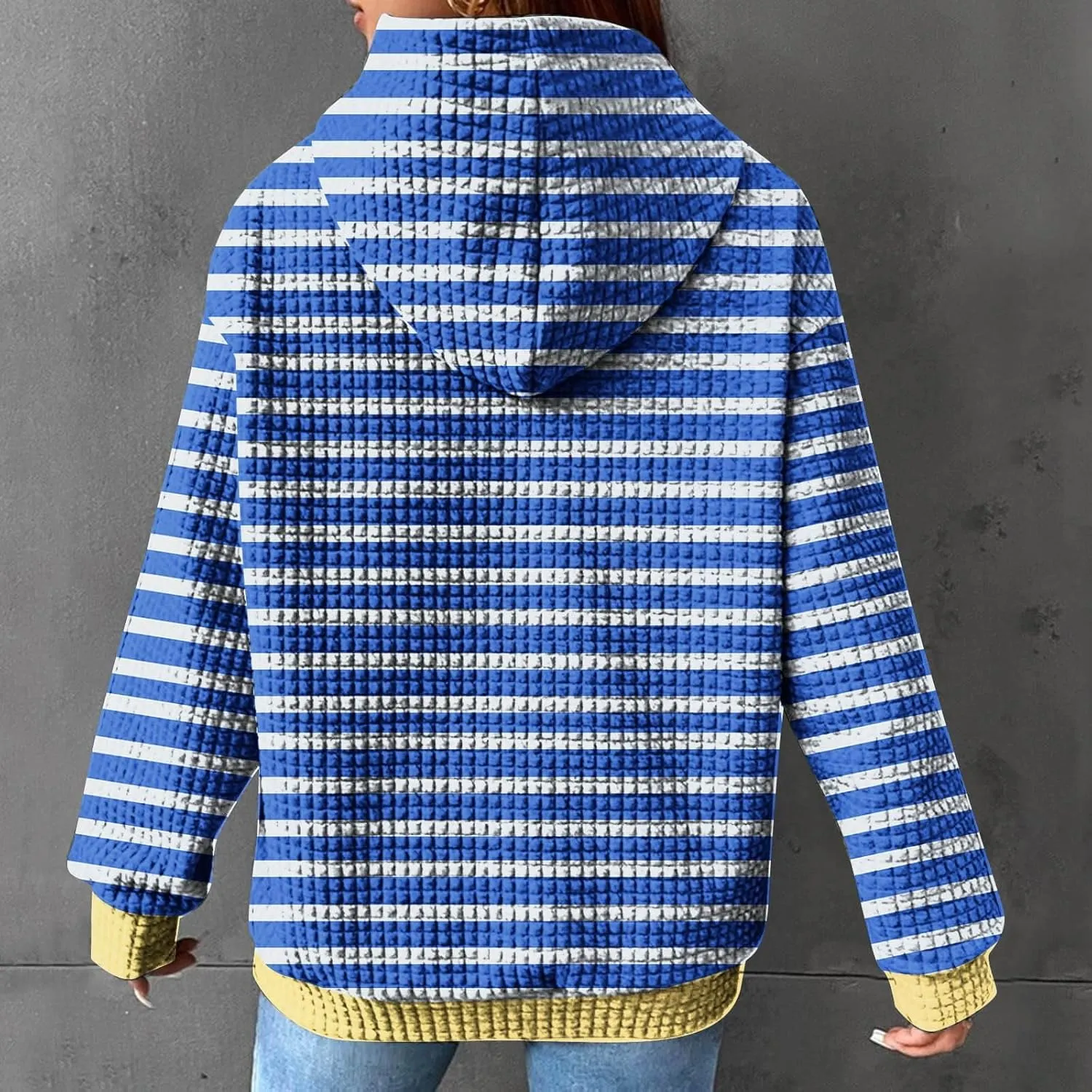 Womens Hoodies Casual Long Sleeve Drawstring Waffle Pullover Tops Solid Hoodie with Pockets