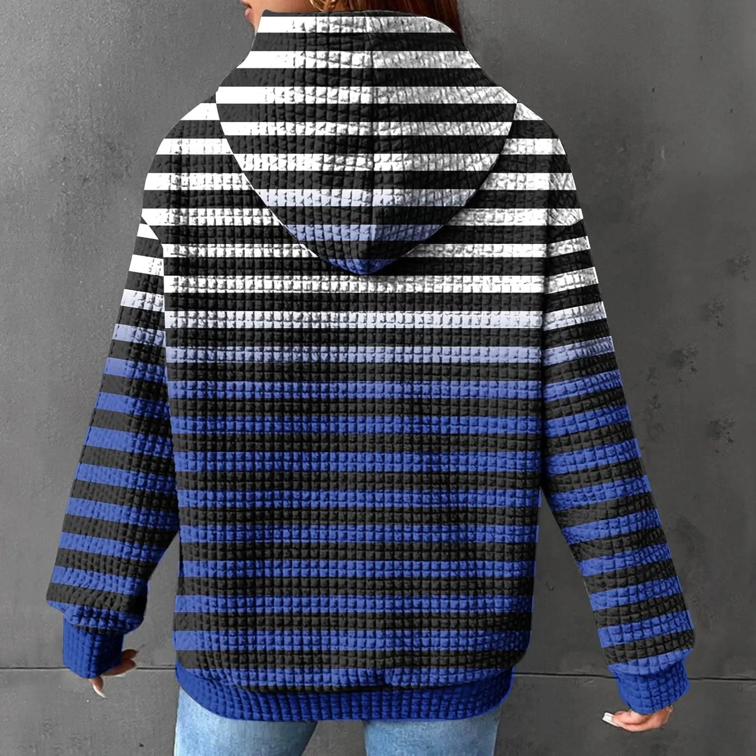 Womens Hoodies Casual Long Sleeve Drawstring Waffle Pullover Tops Solid Hoodie with Pockets