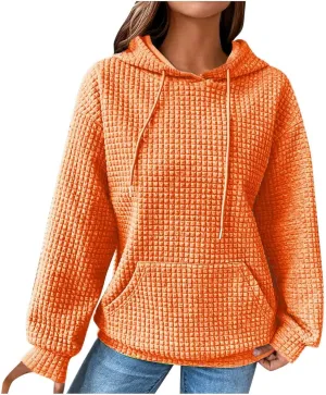Womens Hoodies Long Sleeve Solid Drawstring Hoodie Sweatshirts For Women Casual Pullover With Pockets Tops 2024