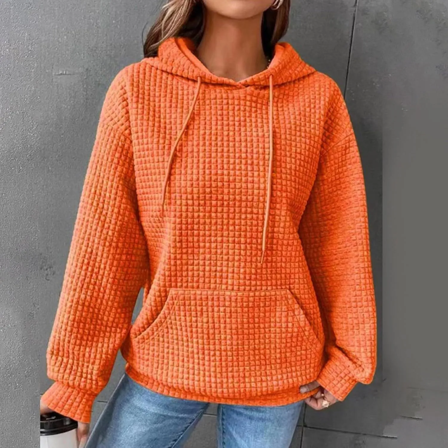 Womens Hoodies Long Sleeve Solid Drawstring Hoodie Sweatshirts For Women Casual Pullover With Pockets Tops 2024