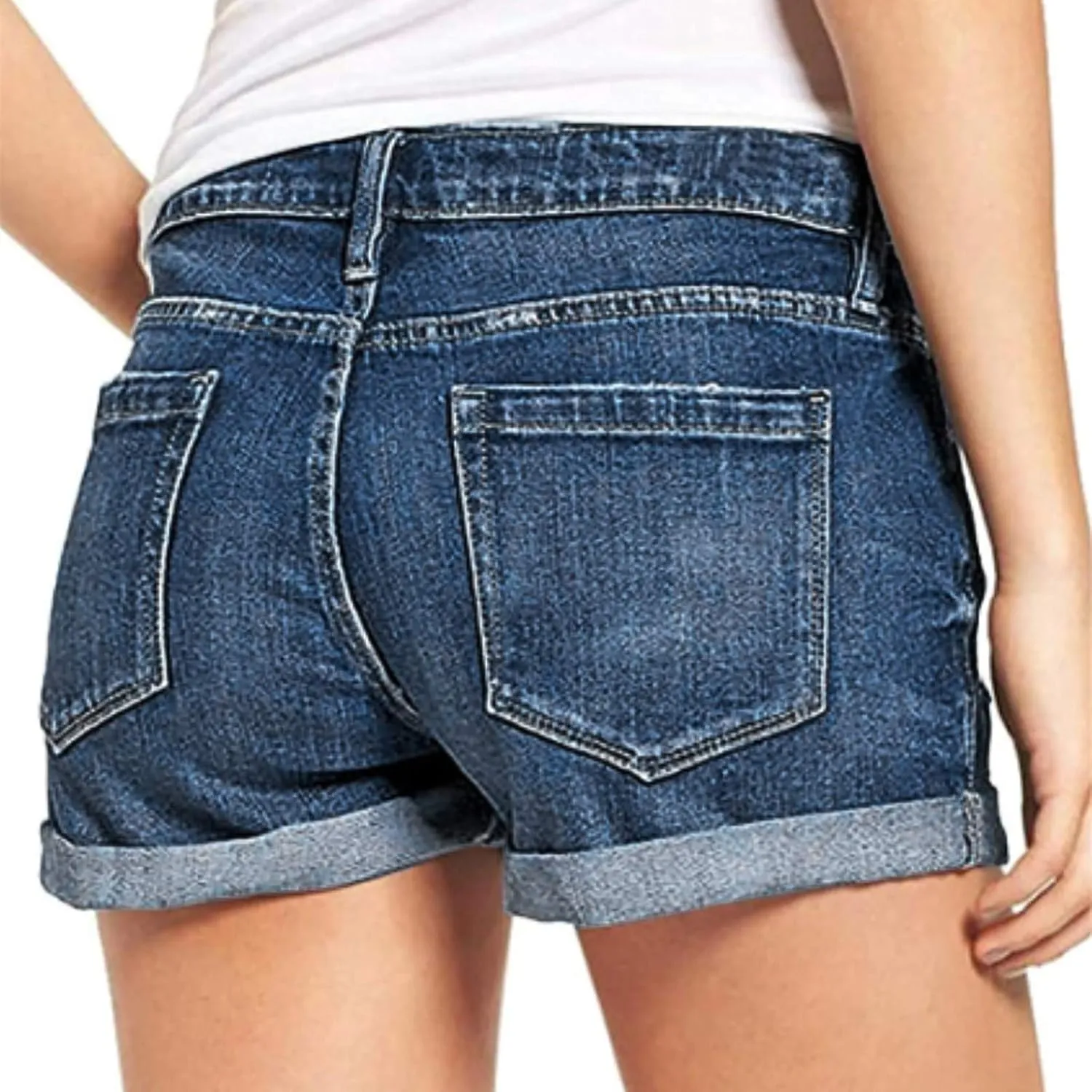 Women's Jean Shorts Stretchy High Waisted Crossover Sloping Waistband Denim Shorts Y2K Trendy Casual Summer Clothes