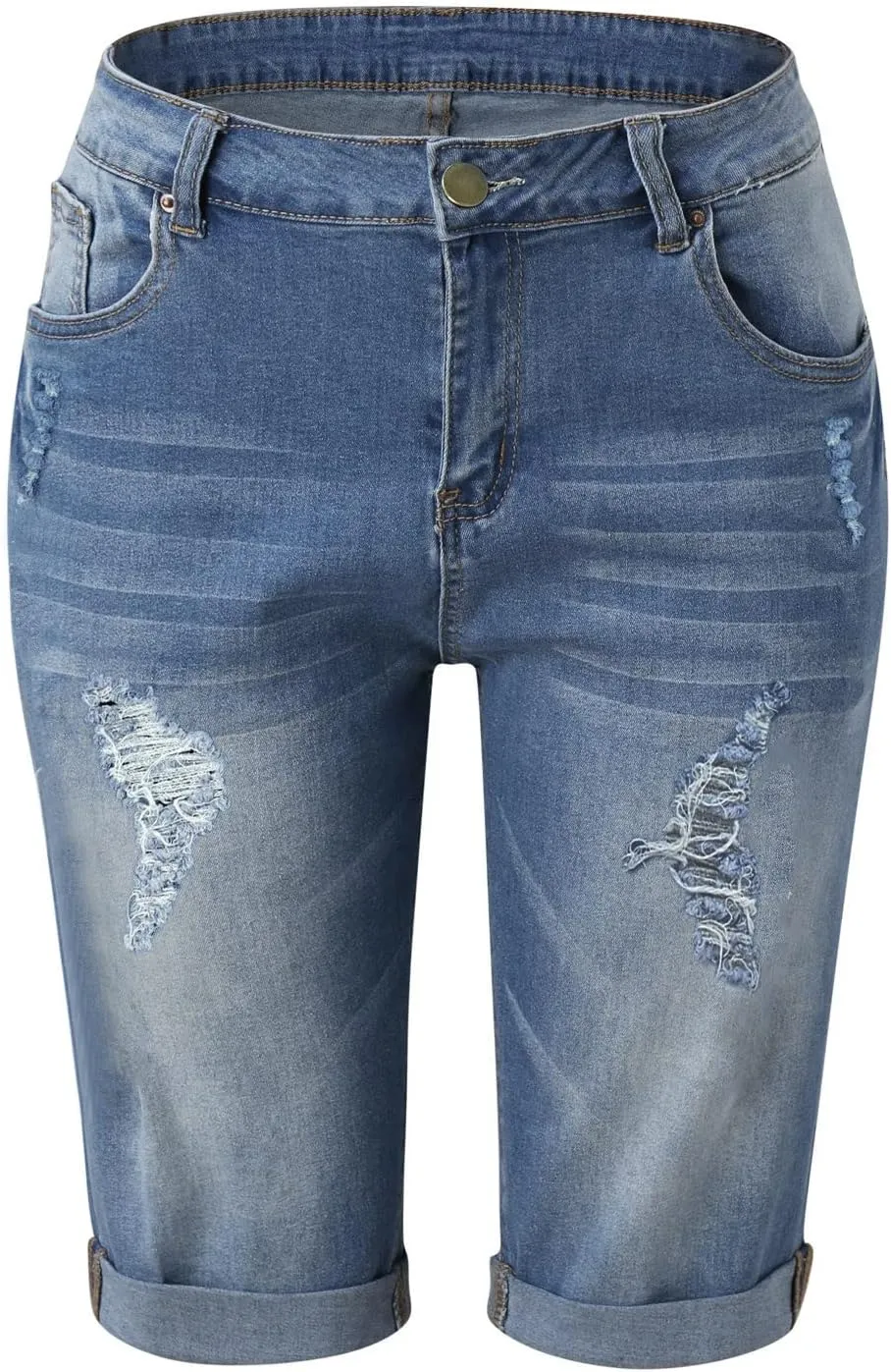 Women's Jean Shorts Stretchy High Waisted Crossover Sloping Waistband Denim Shorts Y2K Trendy Casual Summer Clothes