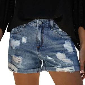 Women's Jean Shorts Stretchy High Waisted Crossover Sloping Waistband Denim Shorts Y2K Trendy Casual Summer Clothes
