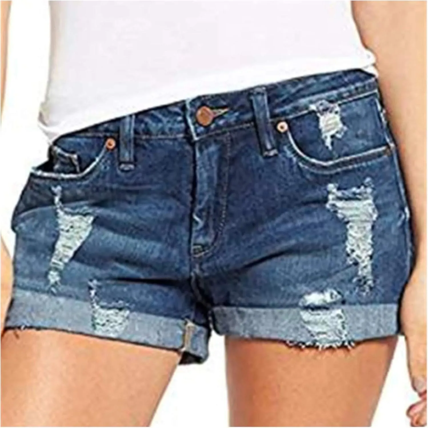 Women's Jean Shorts Stretchy High Waisted Crossover Sloping Waistband Denim Shorts Y2K Trendy Casual Summer Clothes