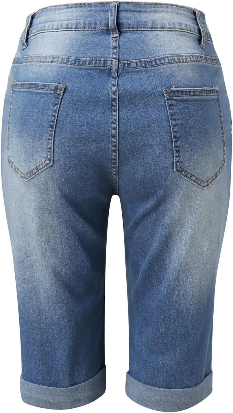Women's Jean Shorts Stretchy High Waisted Crossover Sloping Waistband Denim Shorts Y2K Trendy Casual Summer Clothes