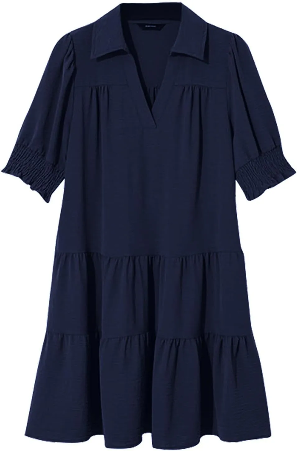 Womens Lapel V Neck Cute Shift Tierd Dress with Pockets Bell Sleeve Ruffle Hem Loose Swing Summer Tunic Mini Dress