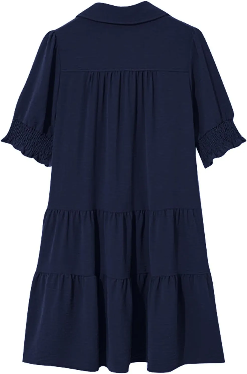 Womens Lapel V Neck Cute Shift Tierd Dress with Pockets Bell Sleeve Ruffle Hem Loose Swing Summer Tunic Mini Dress