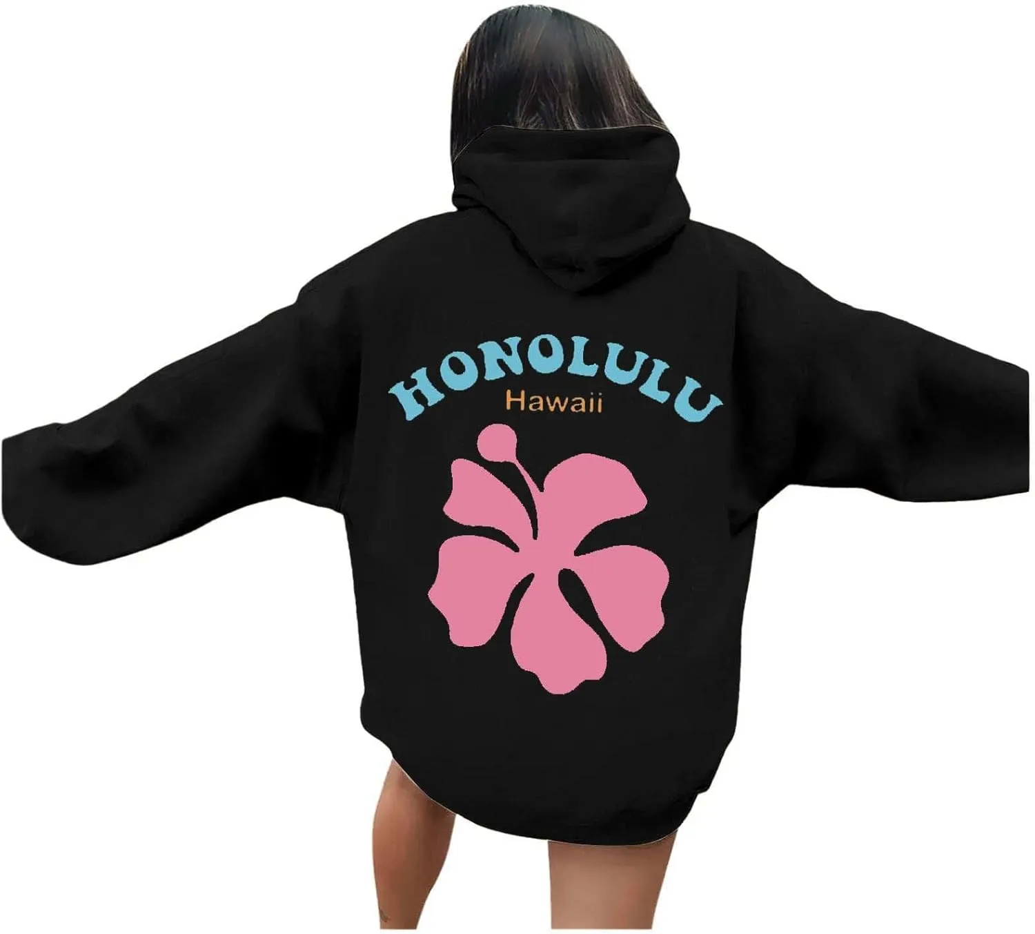 Womens Letter Floral Print Hoodie 2024 Oversized Baggy Trendy Thermal Sweatshirts Cozy Hip Hop Y2K Casual Streetwear