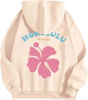 Womens Letter Floral Print Hoodie 2024 Oversized Baggy Trendy Thermal Sweatshirts Cozy Hip Hop Y2K Casual Streetwear