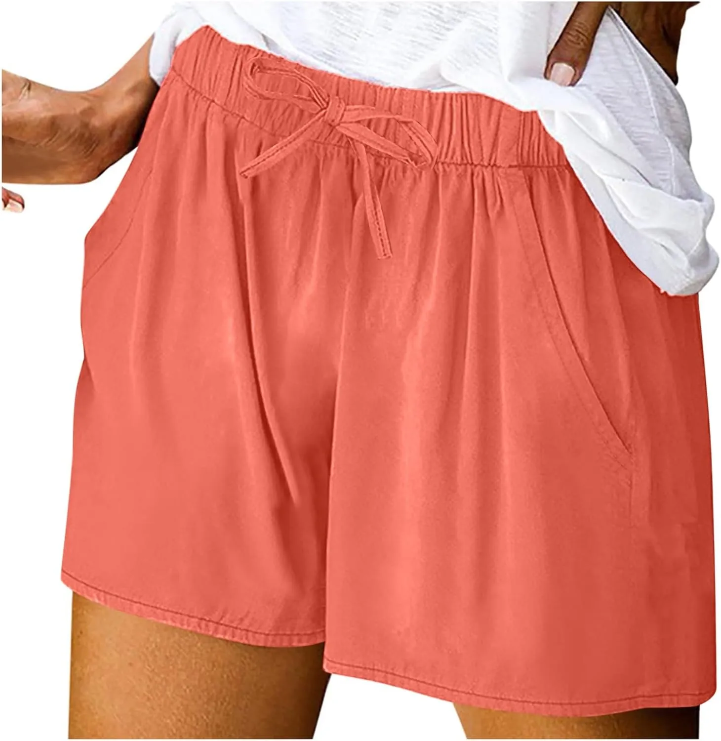 Women's Linen Shorts Casual Summer Elastic High Waisted Baggy Trouser Soft Comfy Drawstring Summer Vacation Outfits