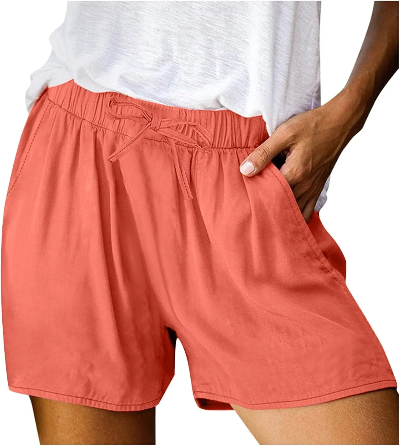 Women's Linen Shorts Casual Summer Elastic High Waisted Baggy Trouser Soft Comfy Drawstring Summer Vacation Outfits
