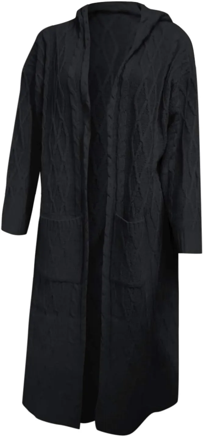 Womens Long Cardigan Sweaters Open Front Oversize Casual Cable Knit Hoodies Long Sleeve Fashion Winter Coats Pockets