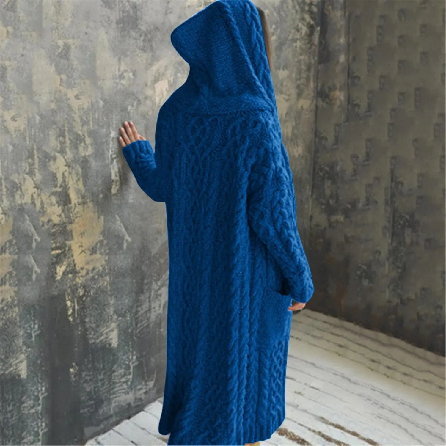 Womens Long Cardigan Sweaters Open Front Oversize Casual Cable Knit Hoodies Long Sleeve Fashion Winter Coats Pockets
