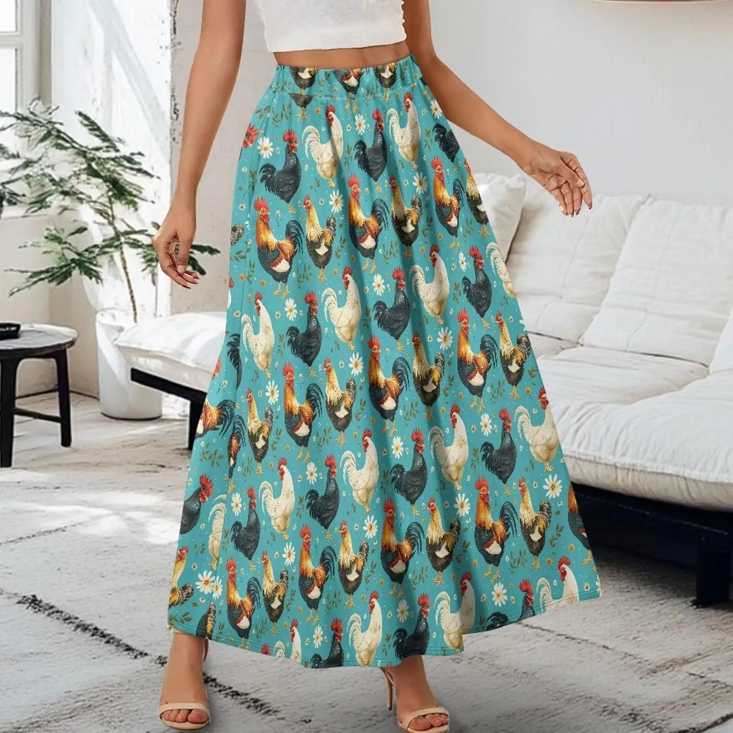 Women's Long Maxi Skirts Casual High Waist Pleated Skirts with Pockets Ankle Length Fashion Flowy Swing Skirts