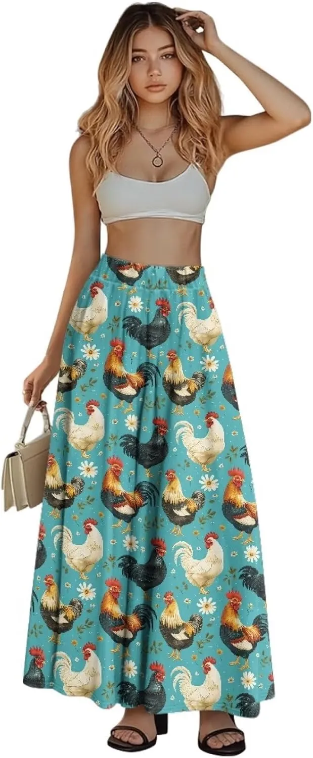 Women's Long Maxi Skirts Casual High Waist Pleated Skirts with Pockets Ankle Length Fashion Flowy Swing Skirts