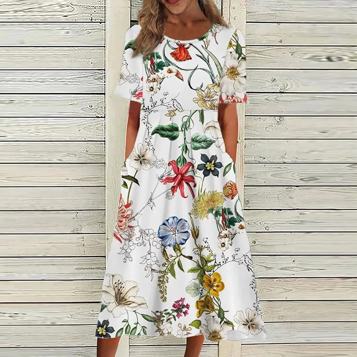 Women's Maxi Dress 2025 Summer Casual Colorful Loose Flowy Boho Crewneck Short Sleeve Dresses Beach Vacation Clothes