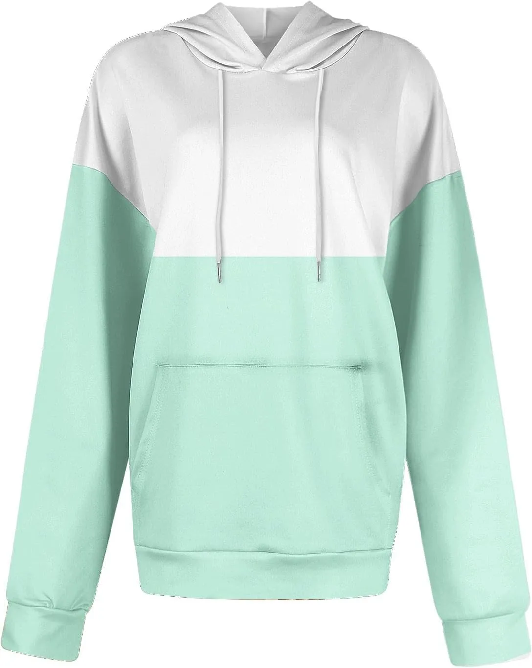 Women's Oversized Color Block Hooded Sweatshirt Fall Fashion Long Sleeve Drawstring Casual Pullover Tops with Pocket