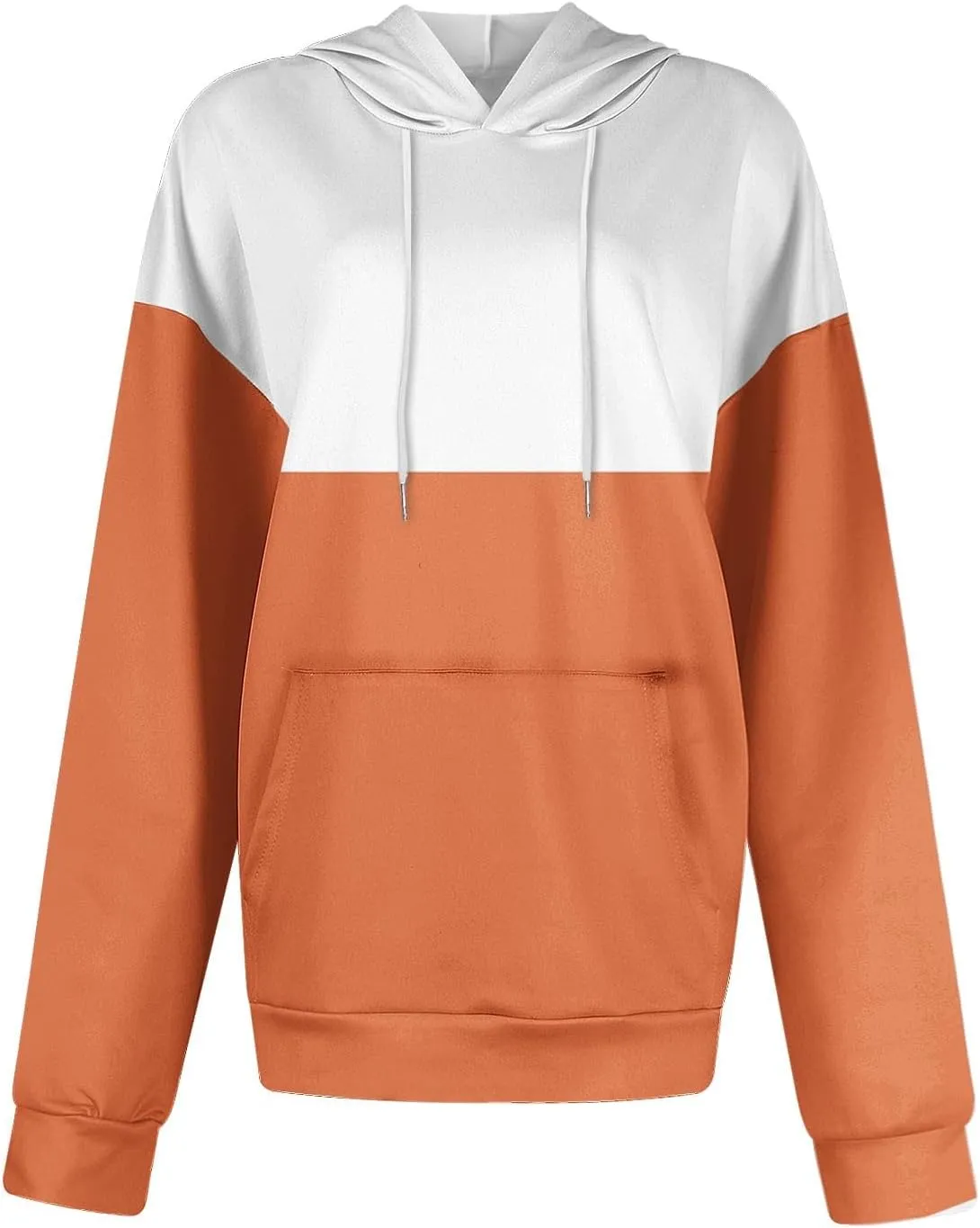 Women's Oversized Color Block Hooded Sweatshirt Fall Fashion Long Sleeve Drawstring Casual Pullover Tops with Pocket