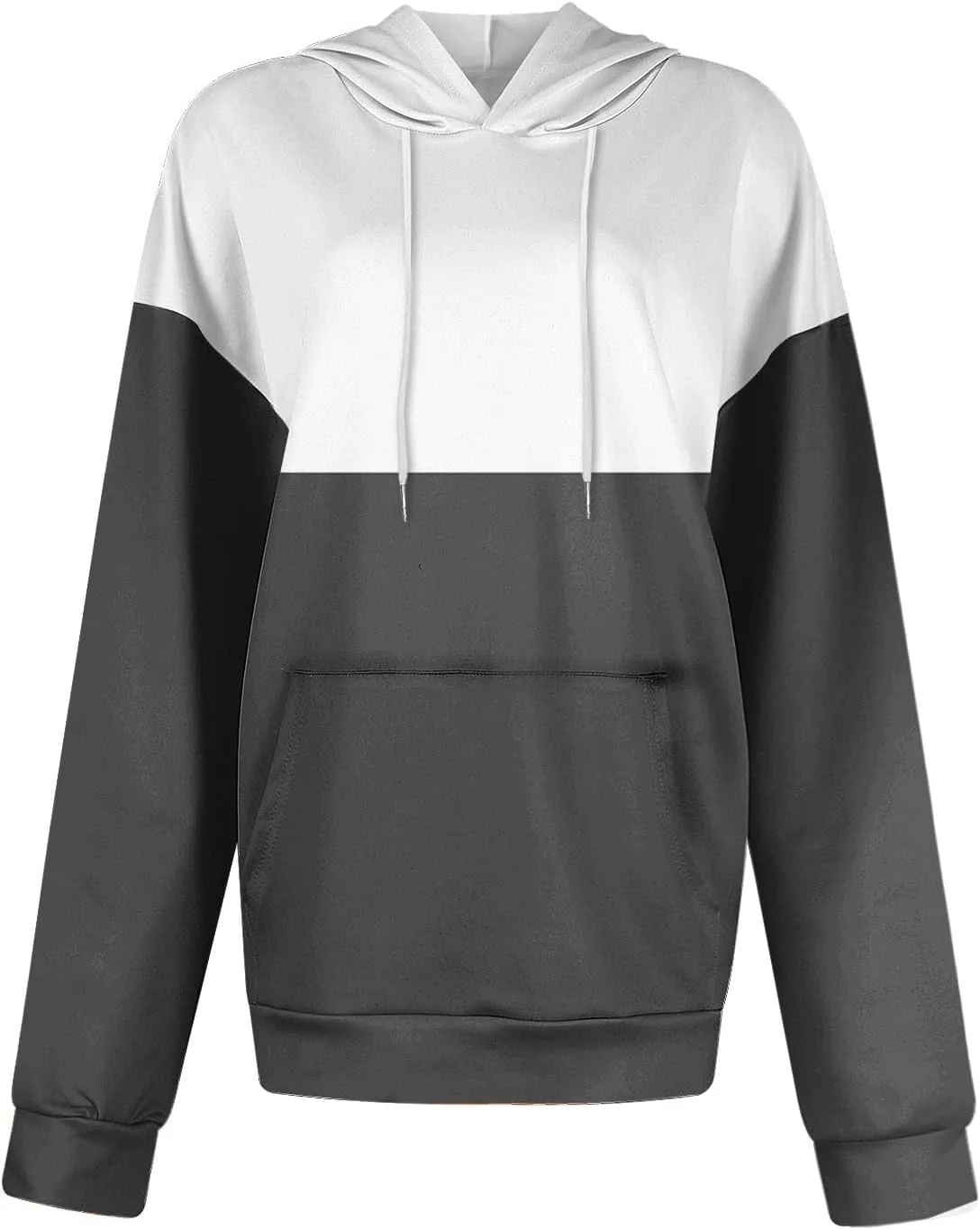Women's Oversized Color Block Hooded Sweatshirt Fall Fashion Long Sleeve Drawstring Casual Pullover Tops with Pocket