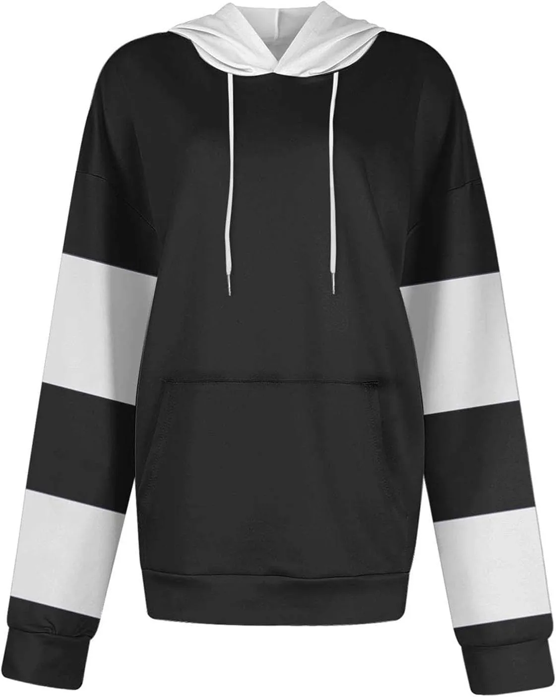 Women's Oversized Color Block Hooded Sweatshirt Fall Fashion Long Sleeve Drawstring Casual Pullover Tops with Pocket