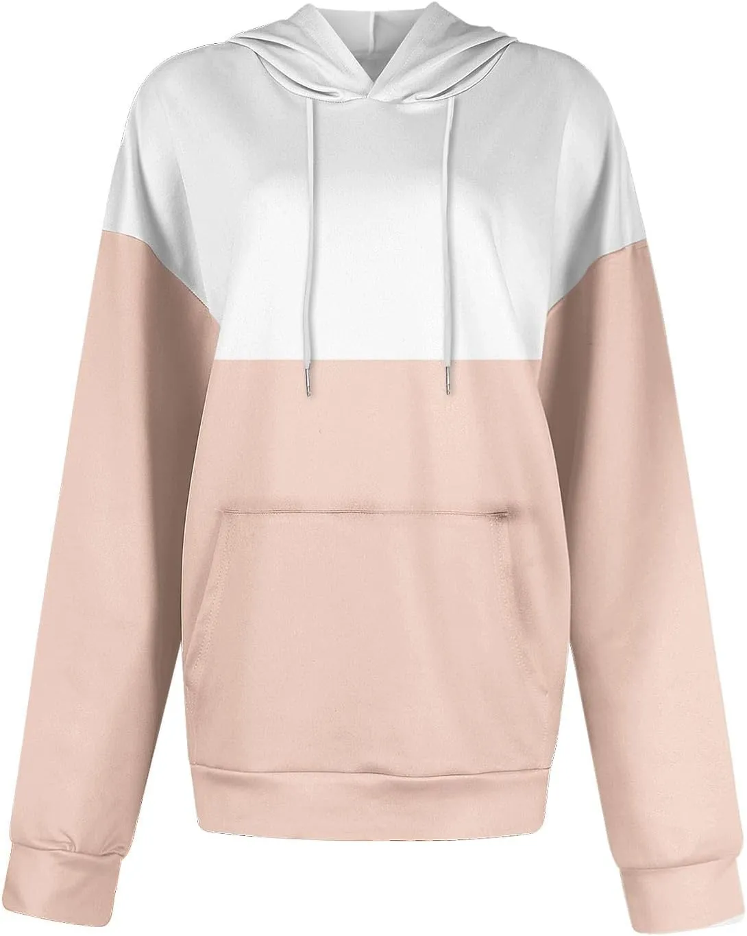 Women's Oversized Color Block Hooded Sweatshirt Fall Fashion Long Sleeve Drawstring Casual Pullover Tops with Pocket