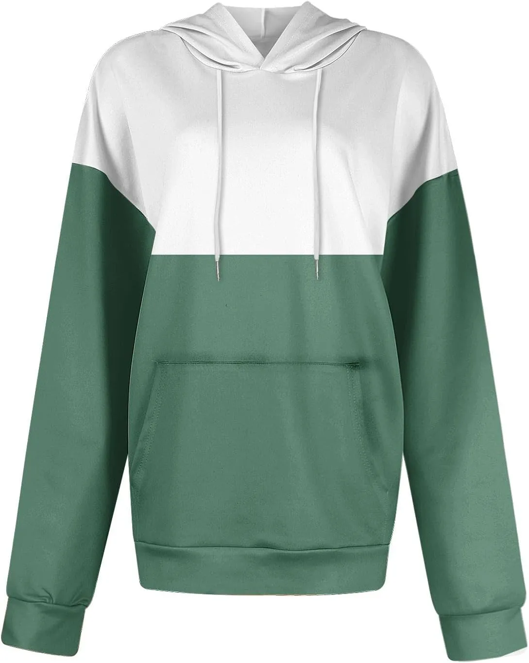 Women's Oversized Color Block Hooded Sweatshirt Fall Fashion Long Sleeve Drawstring Casual Pullover Tops with Pocket