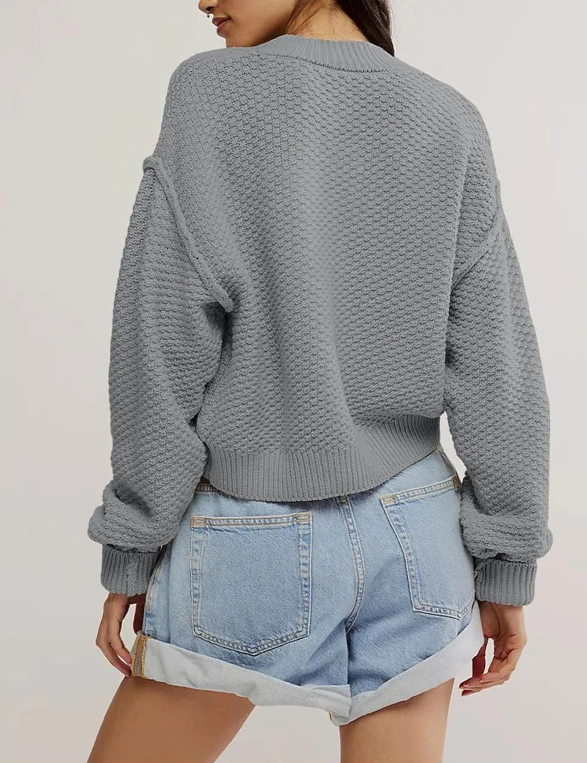 Women's Oversized Cropped Cardigan Sweater Open Front Long Sleeve Button Down Knit Outwear