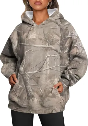 Womens Oversized Hoodies Camo Fleece Sweatshirts Casual Long Sleeve Sweaters Pullover