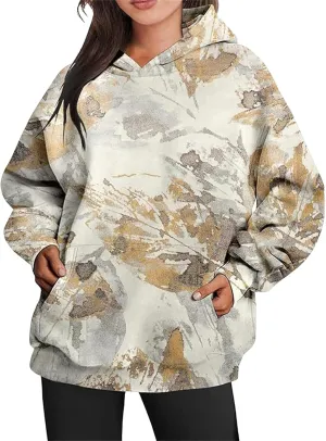 Womens Oversized Hoodies Camo Fleece Sweatshirts Casual Long Sleeve Sweaters Pullover