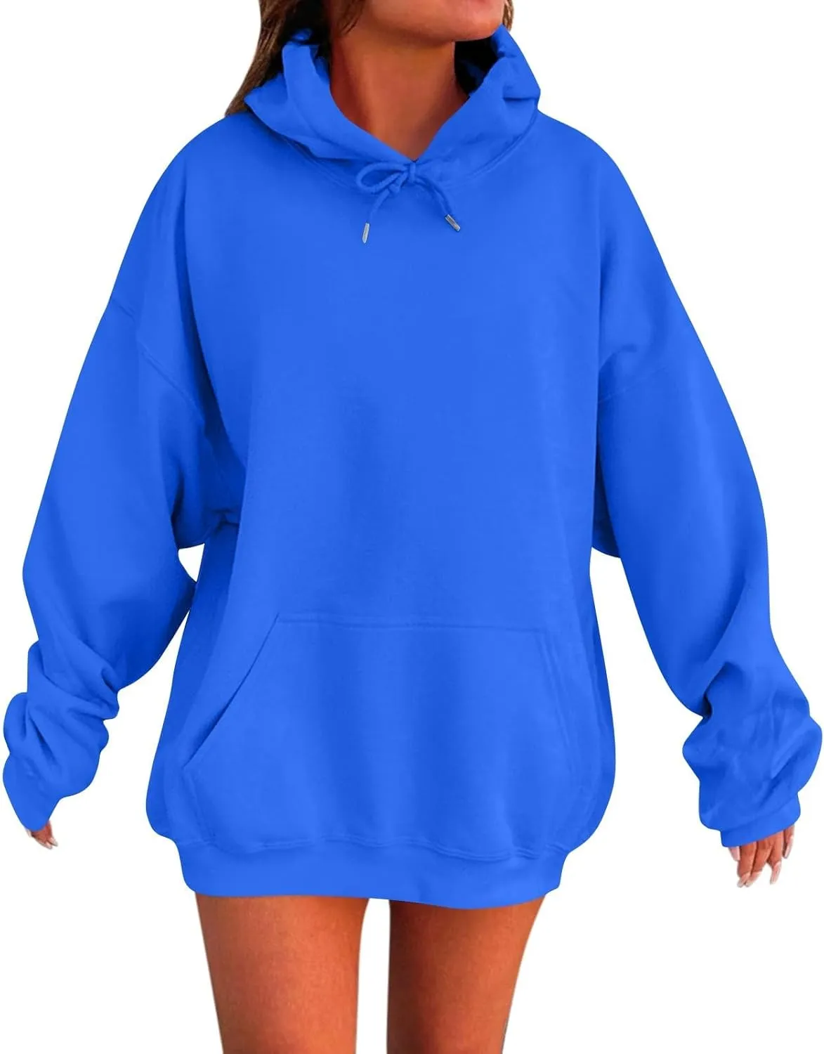 Womens Oversized Hoodies Casual Long Sleeve Sweatshirts Pullover Lightweight Soild Color Drawstring Sweatshirt Tops