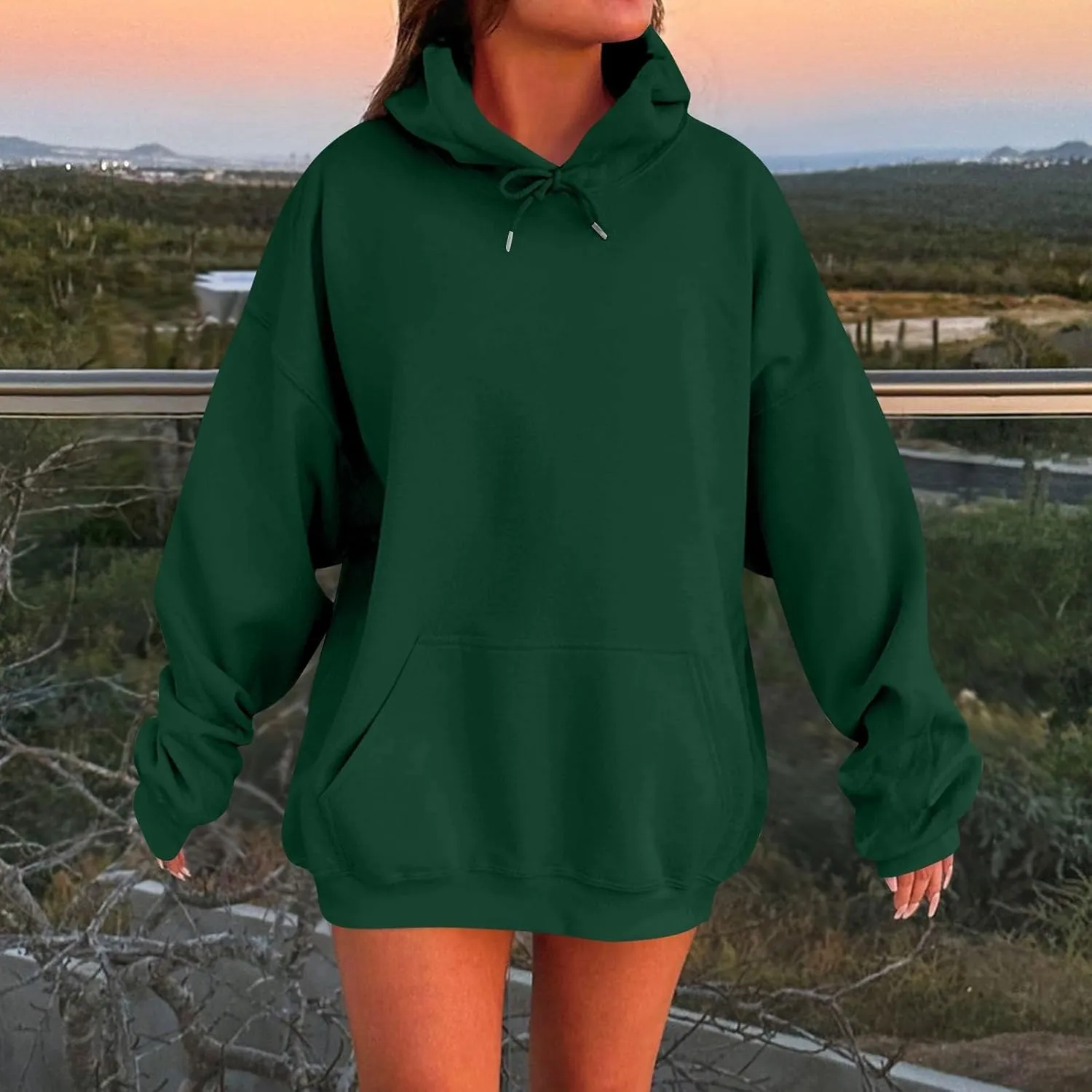 Womens Oversized Hoodies Casual Long Sleeve Sweatshirts Pullover Lightweight Soild Color Drawstring Sweatshirt Tops