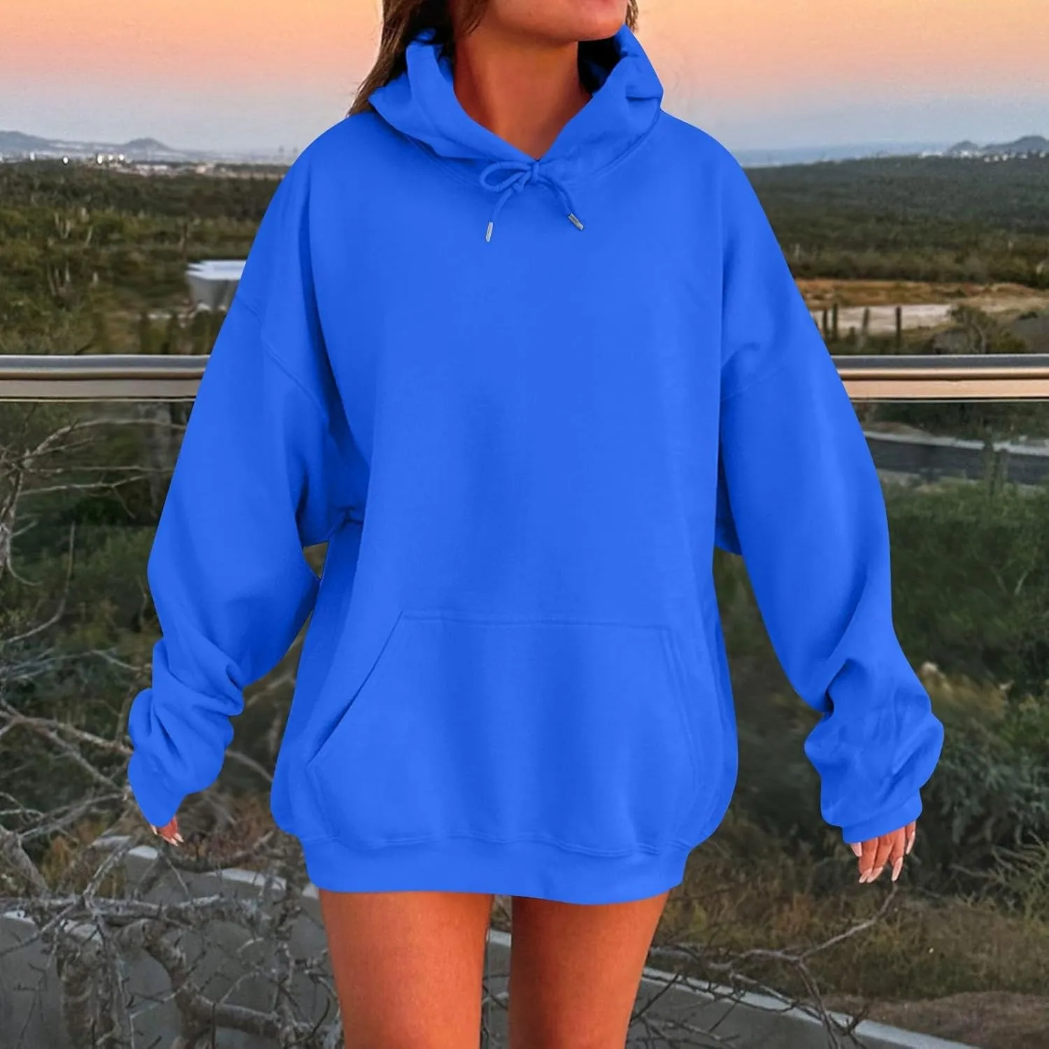 Womens Oversized Hoodies Casual Long Sleeve Sweatshirts Pullover Lightweight Soild Color Drawstring Sweatshirt Tops