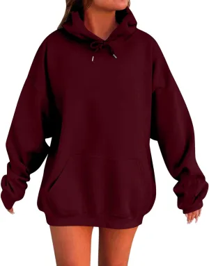 Womens Oversized Hoodies Casual Long Sleeve Sweatshirts Pullover Lightweight Soild Color Drawstring Sweatshirt Tops