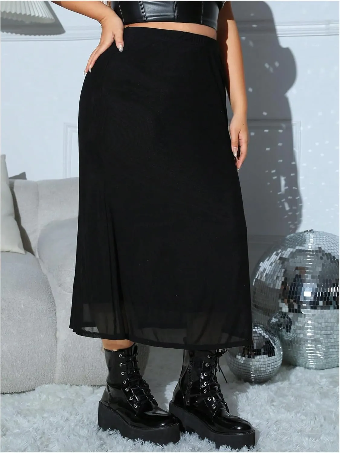 Women's Plus Size Bodycon Midi Skirt High Waisted Casual Long Skirts