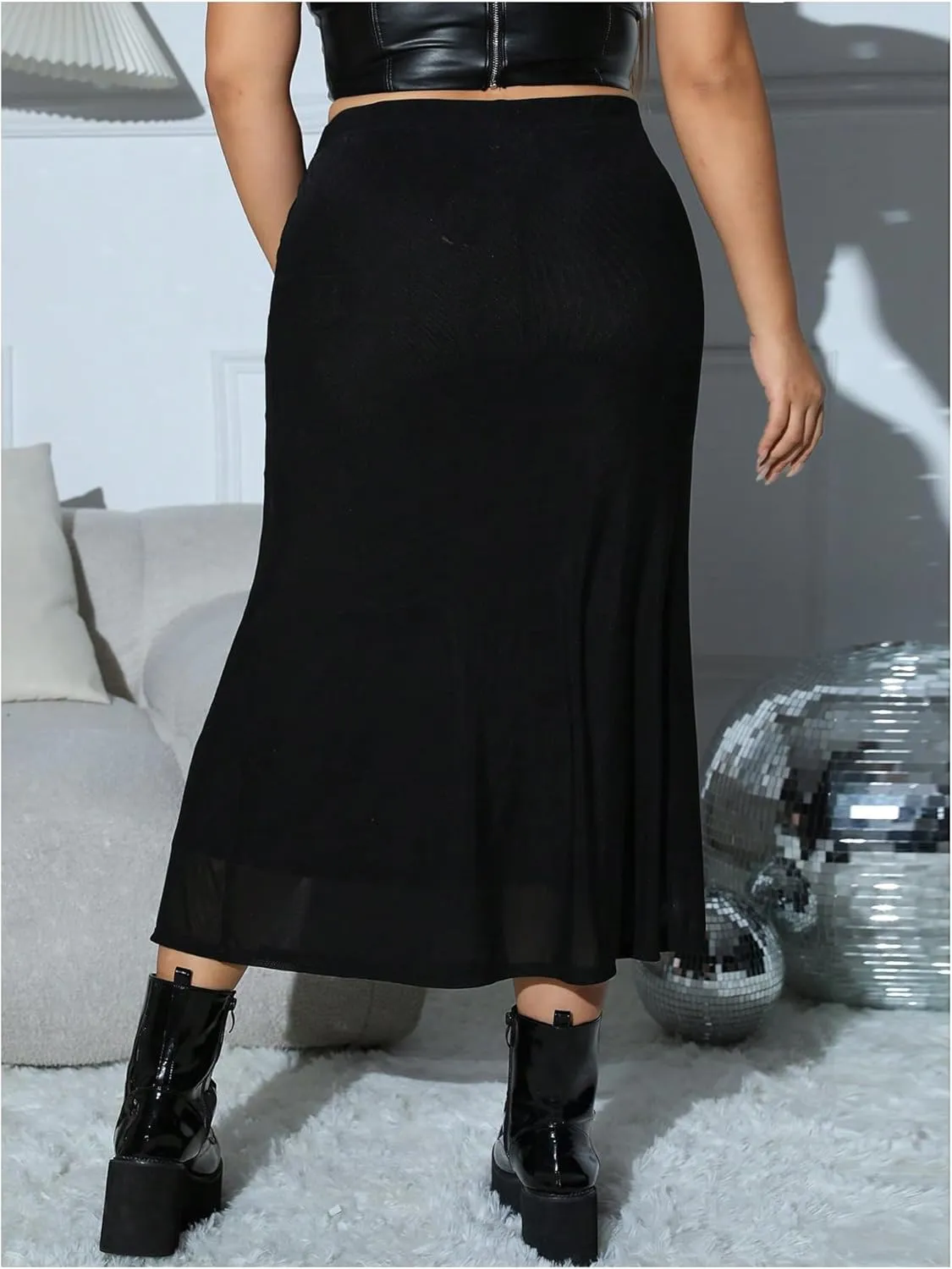 Women's Plus Size Bodycon Midi Skirt High Waisted Casual Long Skirts
